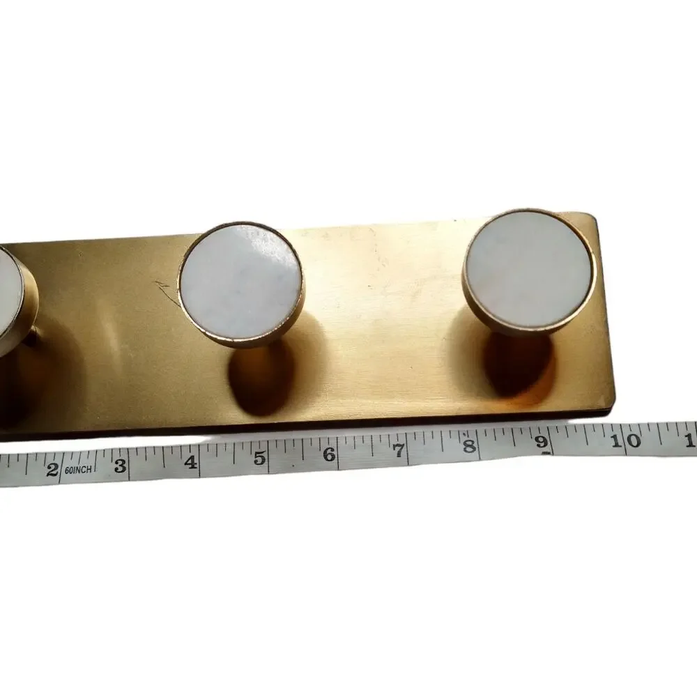 Matte Gold Wall Mounted Coat Hooks Towel Hanger White Marbled Center 10